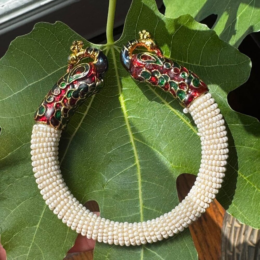 One-of-a-kind Unique Peacock Bracelet in White